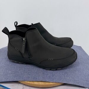 Skechers Reggae Fest Black Ankle Boots Memory Foam‎ 158386 Womens 10 Side Zip